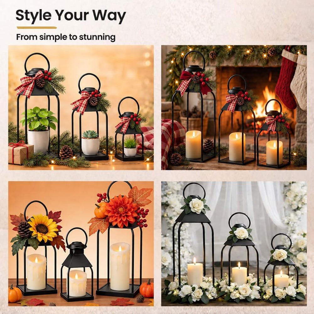 Decorative Metal Lanterns Indoor Outdoor, Set of 3 Outdoor Candle Holder