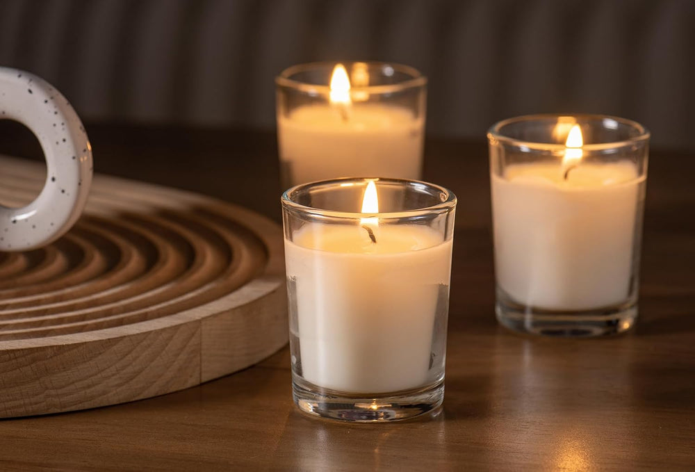 Housecret 60 Pack Warm White Unscented Clear Glass Filled Votive Candles. Han...