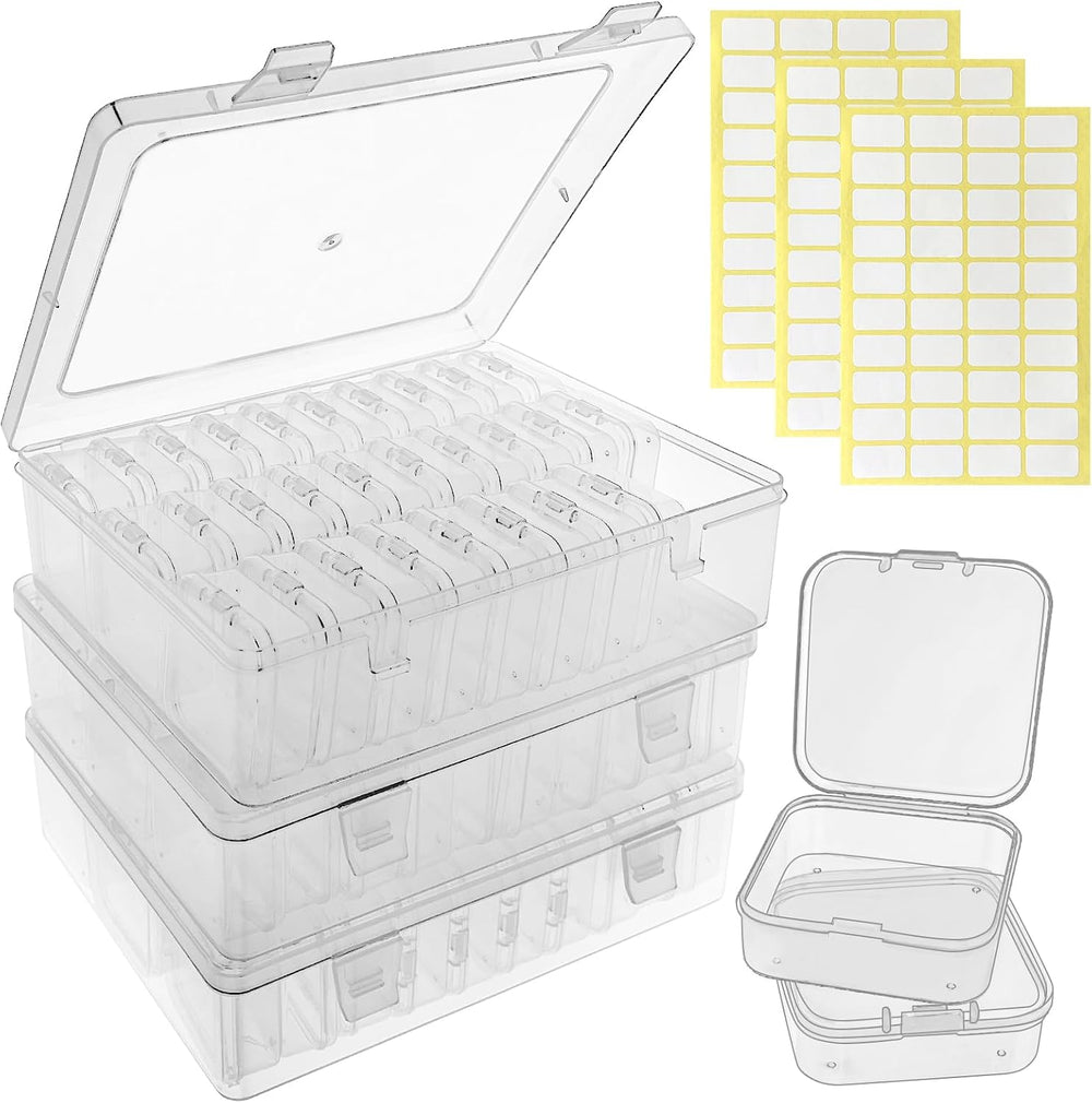 Guyuyii 93 Clear Plastic Bead Storage Containers with Hinged Lids & Labels
