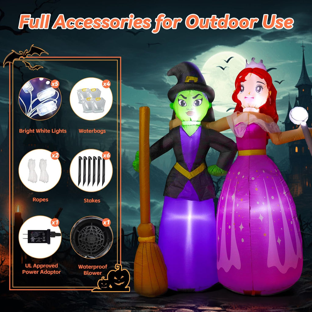 6ft halloween inflatable witch sisters with magic wand, package contents