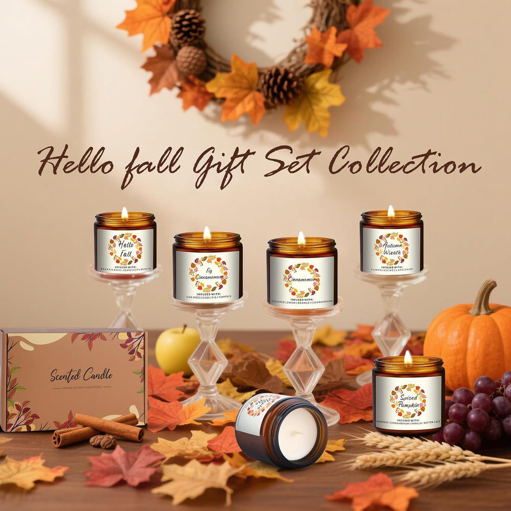 Fall Candles Gifts Set 6 Pack Soy Wax Scented Candle 27 OZ 200 Hrs Burn,Scent...