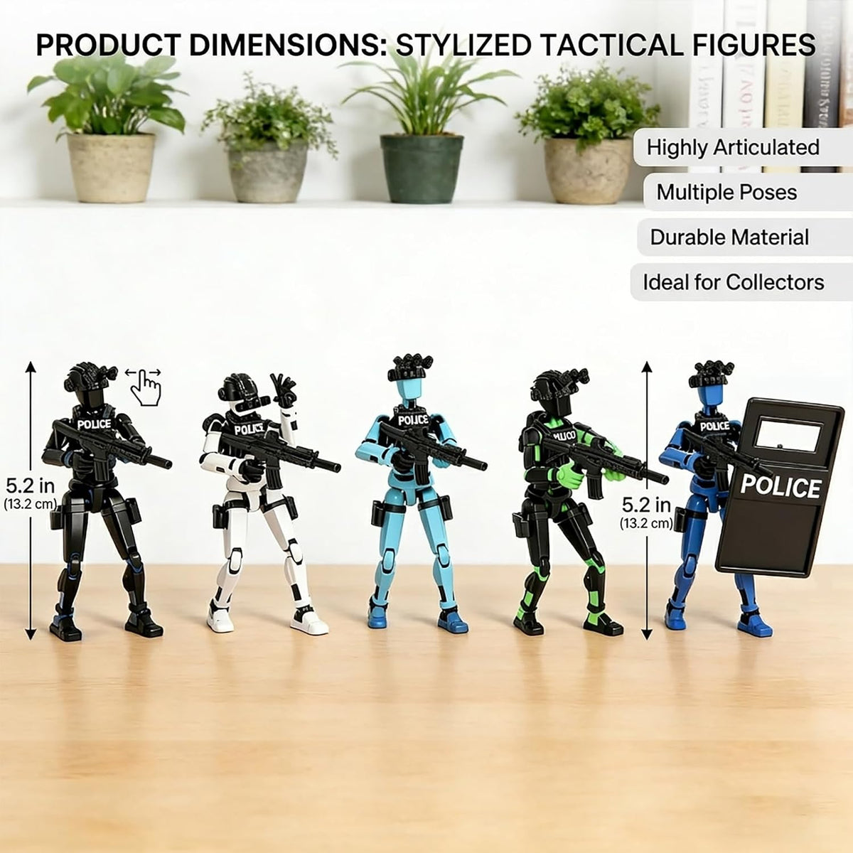 3d printed dummy 13 police shield action figure, front angle view