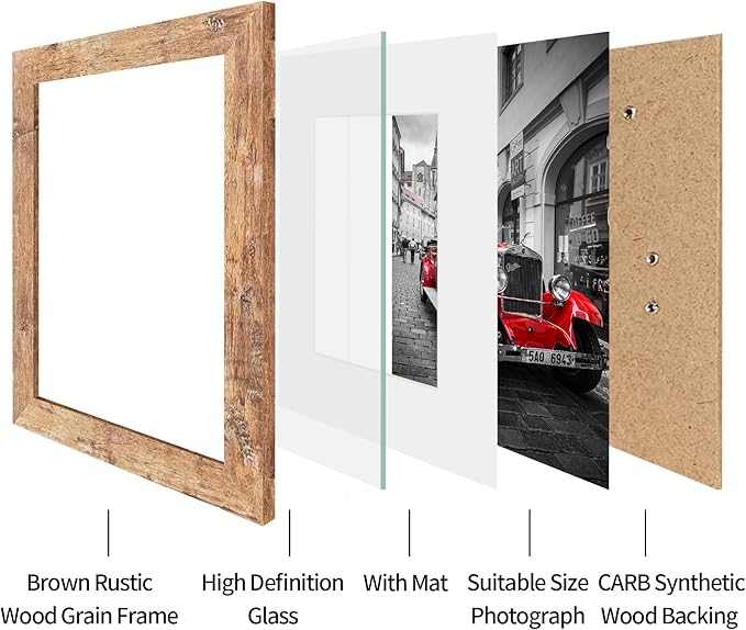 11x14 Picture Frame Set of 4, High Definition Tempered Glass 11 x 14 Frames Display 8x10 Pictures with Mat, Mixed Color Wood Photo Frame Wall Mounting