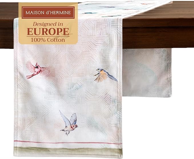 Maison d' Hermine Table Runner 100% Cotton Double Layer Table Runners 108 inches Long Decorative for Home Kitchen Dining Party Wedding Bridal Shower Spring Summer (Flying Birds, 14.50" x 108")