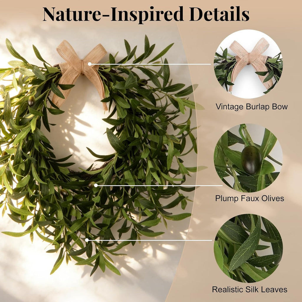 artificial olive wreath for front door - 22, side view
