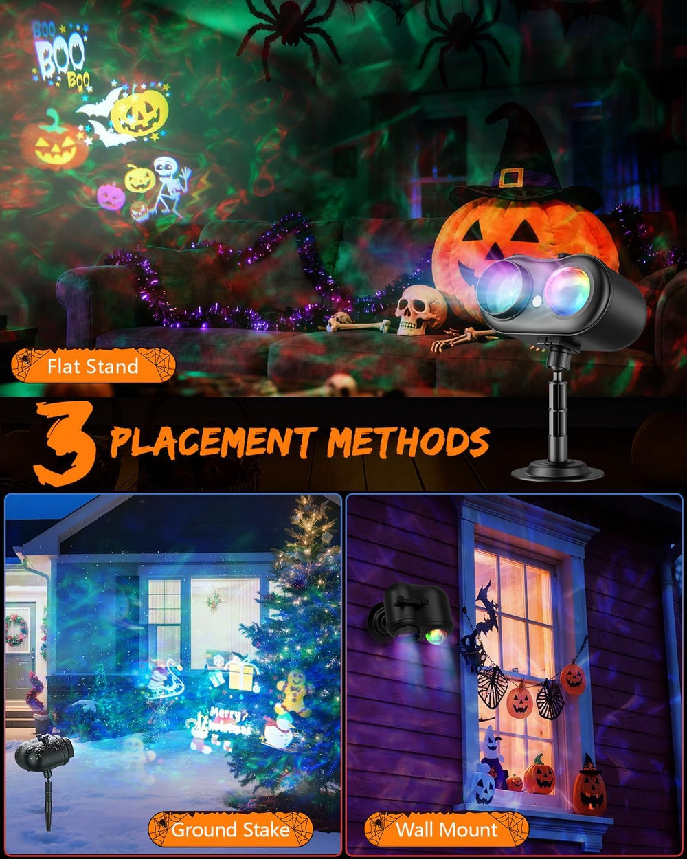 Halloween Projector Outdoor, 20 Slides, Firefly & Ocean Wave Lights