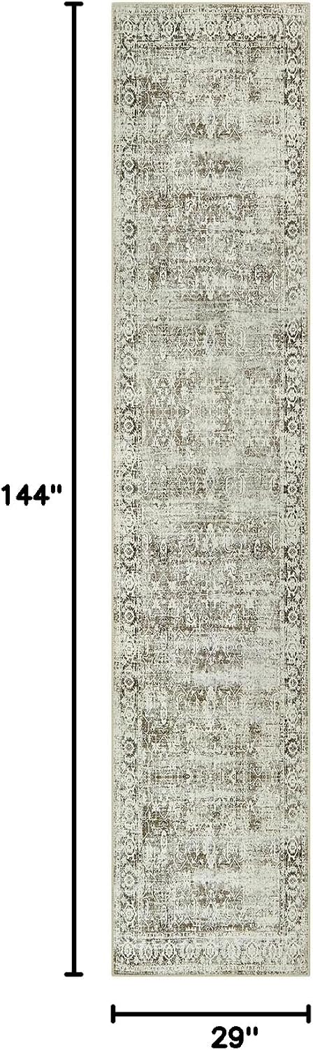 Vintage Long Runner Rug 2.5x12, Brown Distressed Non Slip Washable Hallway Ru...
