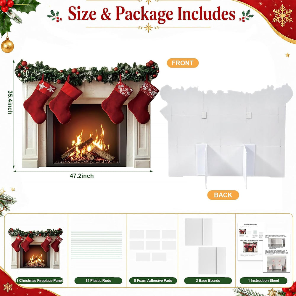 3.9 ft Christmas Fireplace Cardboard Cutout, Photo Prop Standee Sign