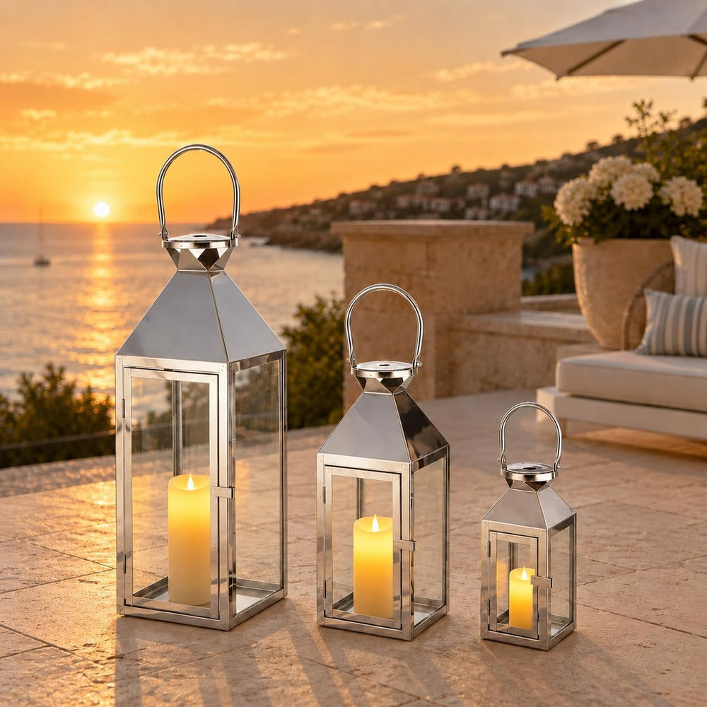 Elegant Candle Lantern Set with Tempered Glass- 3 Sizes (26", 19", ...