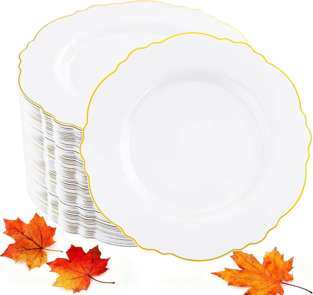 60pcs Gold Dessert Plates-7.5inch Baroque White and Gold Small Dessert Plates...