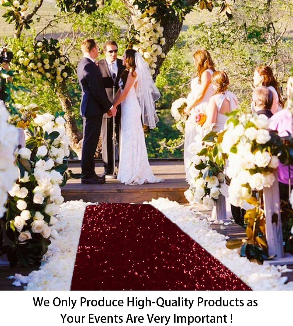 36" x15ft Burgundy Sequin Wedding Aisle Runner, Sparkling Decorative Car...