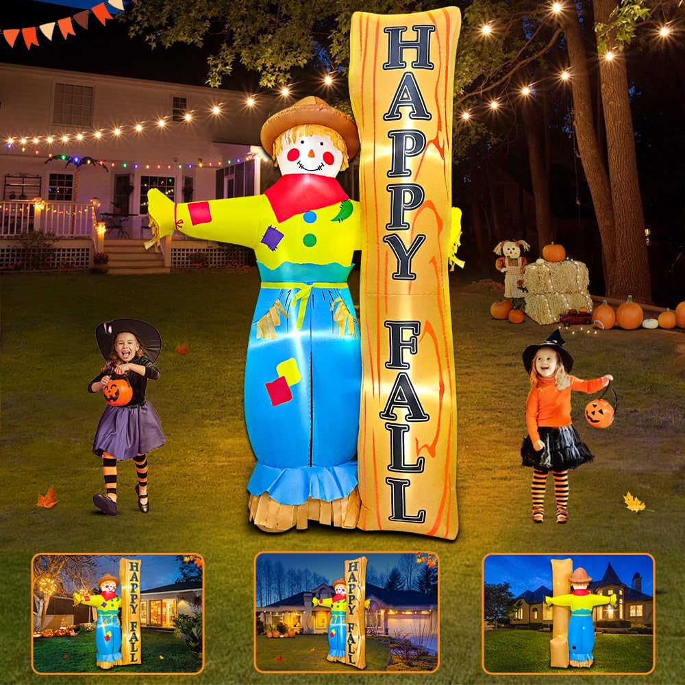 7ft thanksgiving inflatable scarecrow decorations inflatables outdoor with, close-up detail