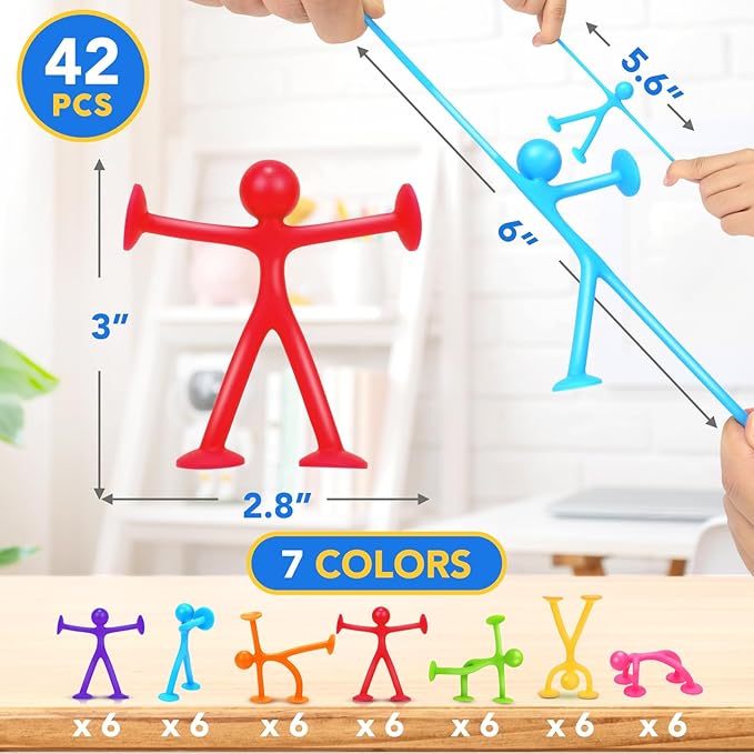 OleOletOy Suction Fidget Toys for Kids: 42 Pack Suction Cup People Toys - Sensory Toys for Autism Kids Calming - Quiet Fidgets for Classroom Prizes - Gifts for Stocking Stuffers Goodie Bag Party Favor