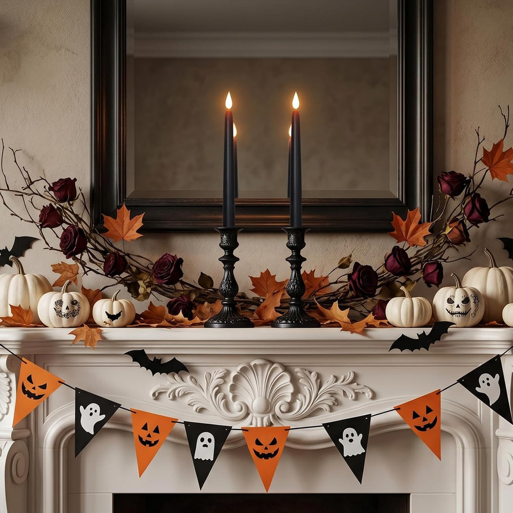 11 Inch Black Flameless Taper Candles with Remote Timer, Halloween