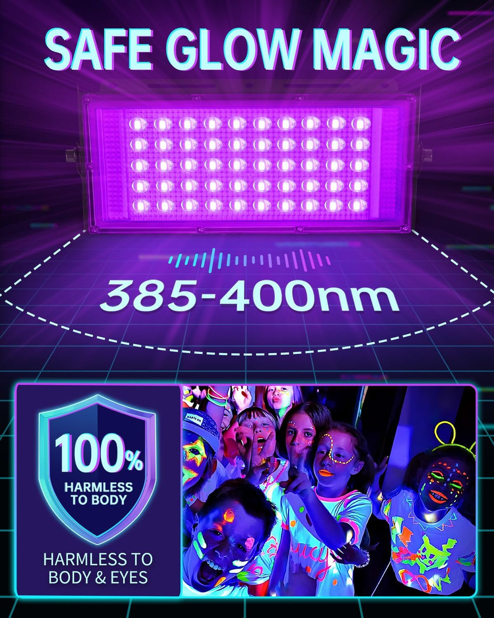 50W LED Black Lights with Switch+Plug, IP66 Waterproof, 4 Pack