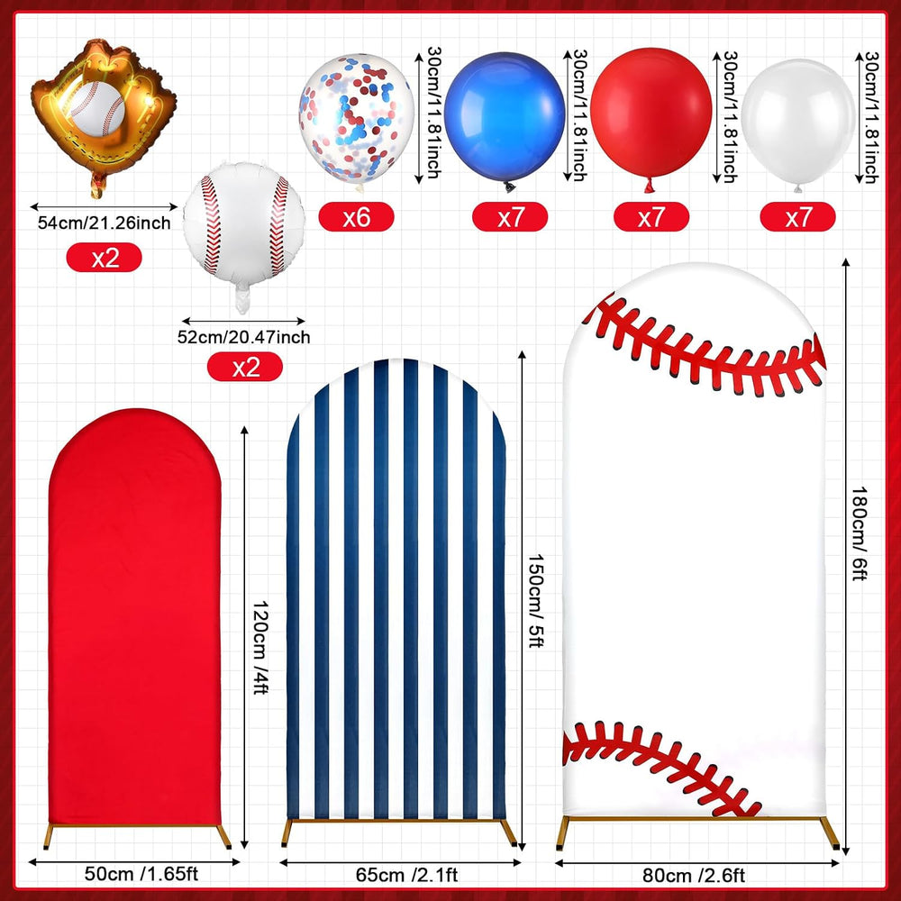 Foilswirl 34 Pcs Baseball Balloon Arch Kits, Baseball Arch Backdrop Cover