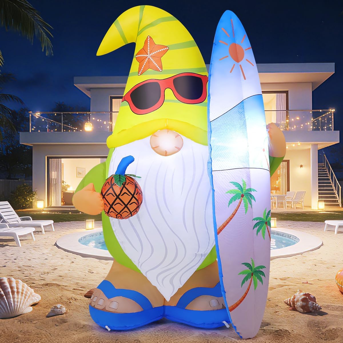 goosh 5.2 ft summer inflatables hawaii gnome decorations, close-up detail