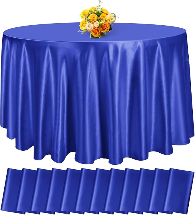 fani 12 Pack 120 Inch Royal Blue Satin Tablecloth - Silky Round Tablecloth Overlay Smooth Fabric Table Cover, Bright Table Decoration for Wedding Party Banquet Events Restaurant Kitchen Dining