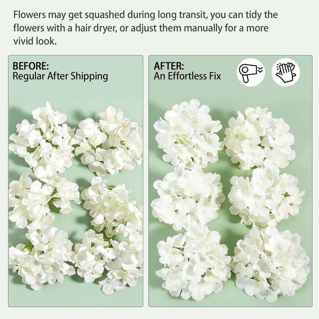 100 PCS White Hydrangea Artificial Flowers, Faux Hydrangea Flowers, Fake Hydrangeas, Silk Hydrangea Flowers with Stems, White Artificial Flowers Bulk for Wedding Party Decor Bulk Artificial Flowers