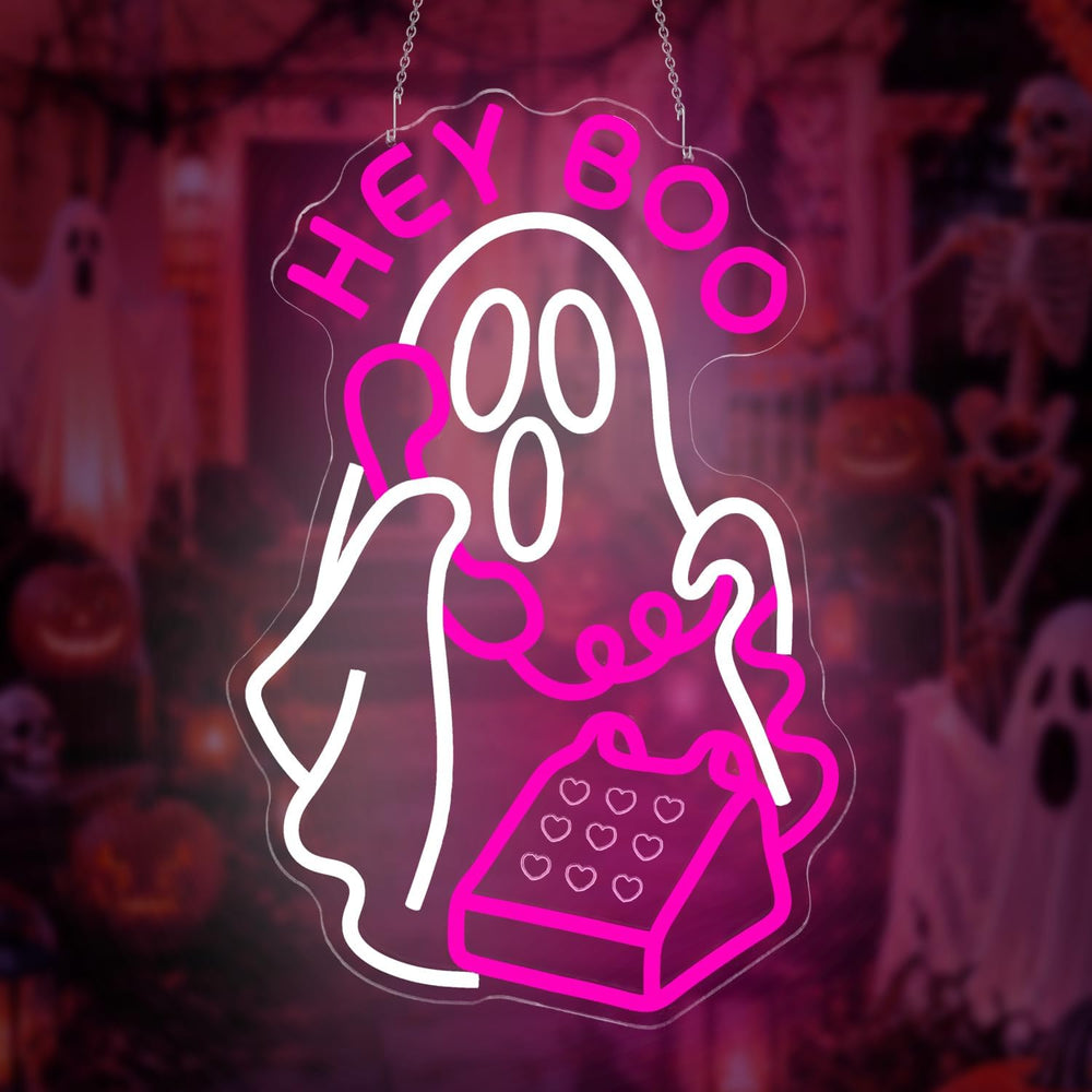 Hey Boo Halloween Neon Sign for Wall Decor Ghost Led Neon Sign Dimmable