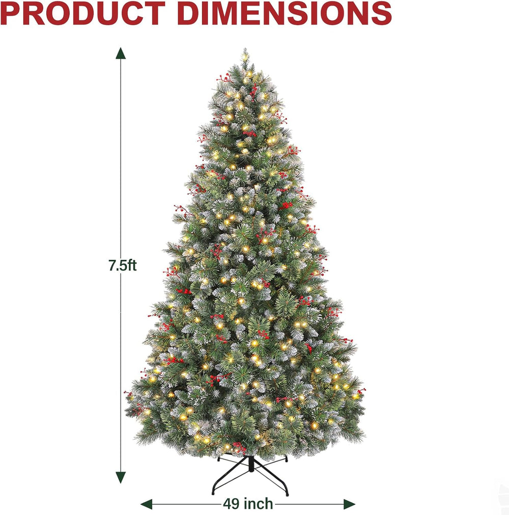 Hykolity 7.5 ft Partilly Flocked Prelit Christmas Tree with Pine Needles