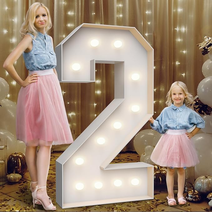 4FT Marquee Light Up Numbers 2,Party Decoration Large Marquee Light Up Letters with Weighted Water Bag,Pre-cut Foam Board Set Can Be Used for Birthdays,Weddings,Baby Anniversaries