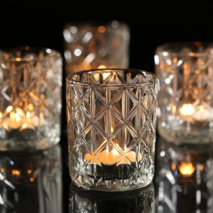 24pcs Clear Votive Candle Holders 2x2.5inch - Glass Candle Holder in Bulk for Table Wedding Centerpieces, Tea Lights Candle Holder for Wedding Party Holiday Decor (Clear,24)