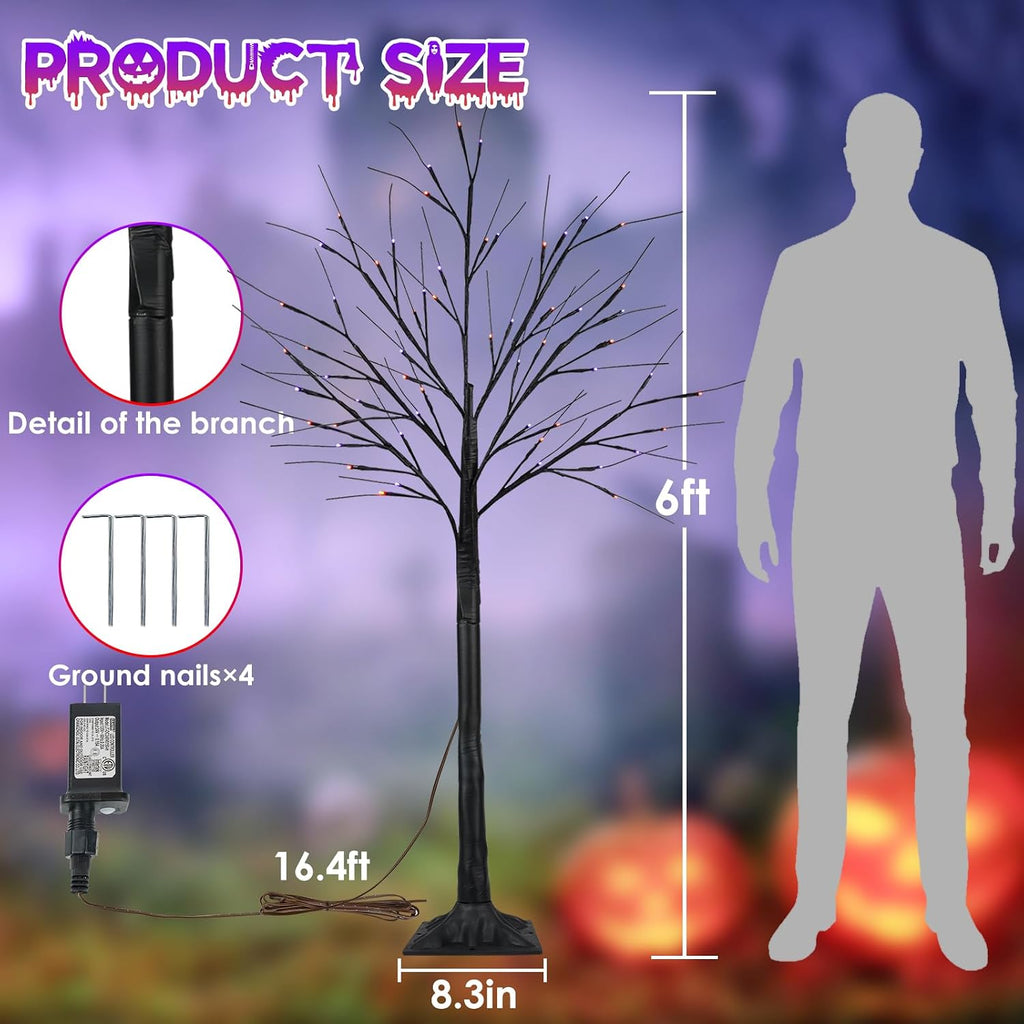6ft lighted black halloween tree with 288 led showing dimensions