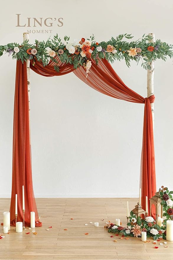 Ling's moment Fall 9FT Flower Garland for Backdrop Decorations - Wedding Arch Flowers, Eucalyptus & Rose, Artificial Floral Garland for Mantle - Sweetheart Table Decor for Ceremony, Terracotta
