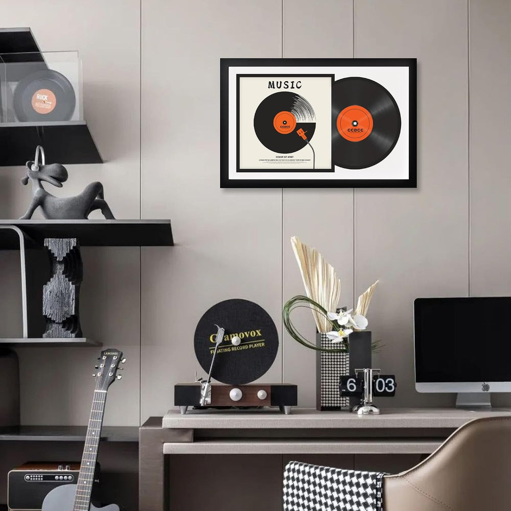 16.5x25 Vinyl Record Display Frame, Wooden with Glass, Black 1 Pack