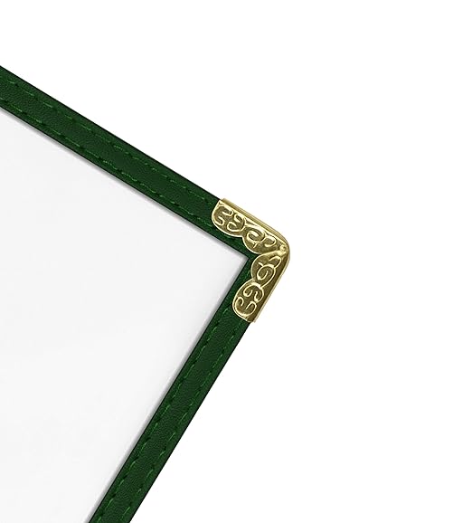 Goodsmart Restaurant Menu Covers – 25 Pack Green 8-View Booklet 8.5" x 14", Side-Loading Vinyl & Plastic Menu Holders, Clear Menu Sleeves, Leather-Style Café Covers with Gold Corners