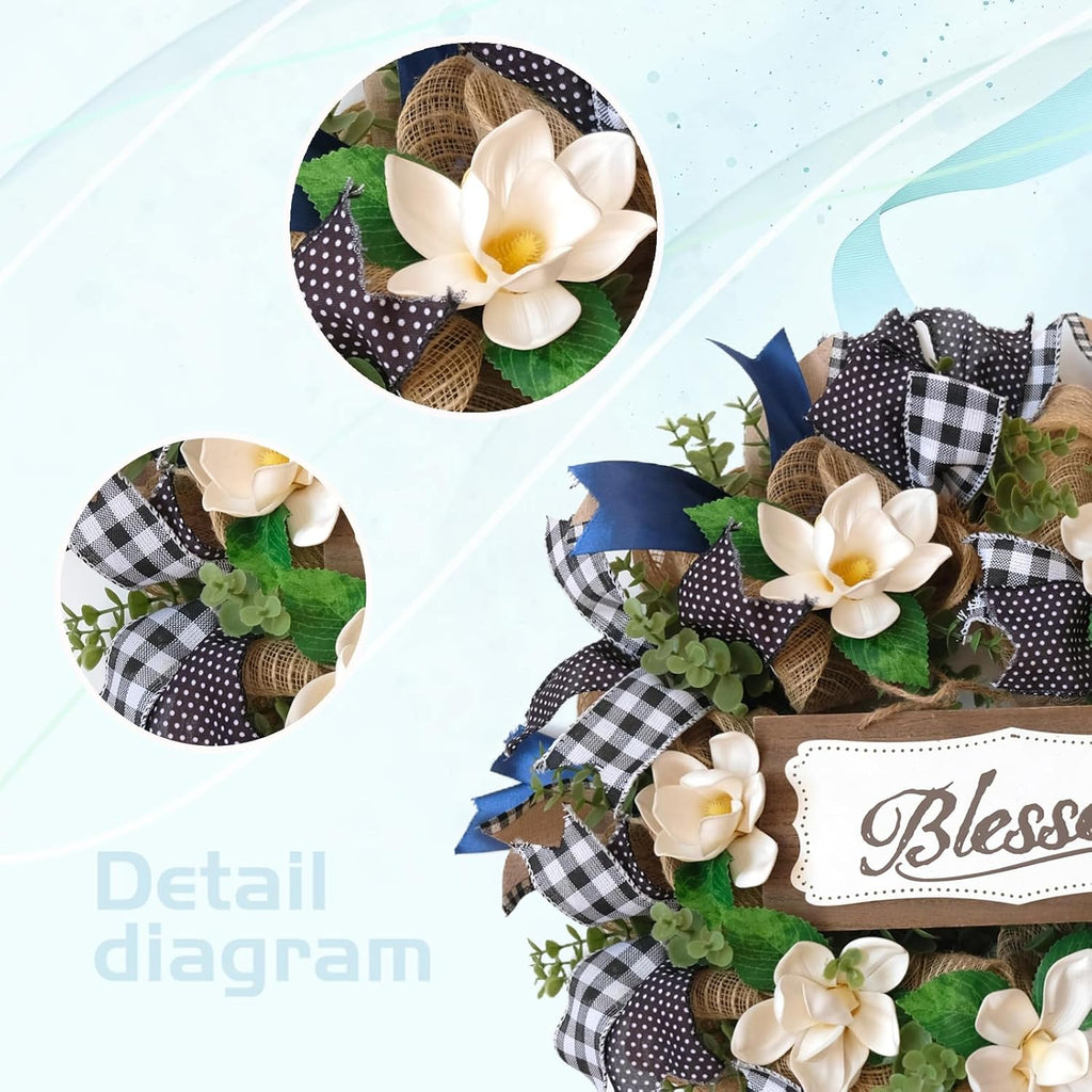 22 inch spring wreath blessed magnolia wreath with shown in use