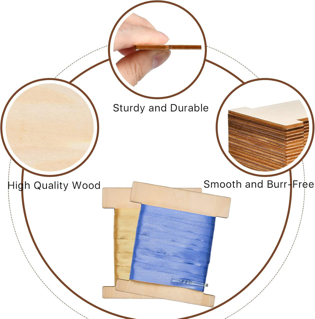 ribbon storage organizer set, flat wood ribbon spools showing dimensions