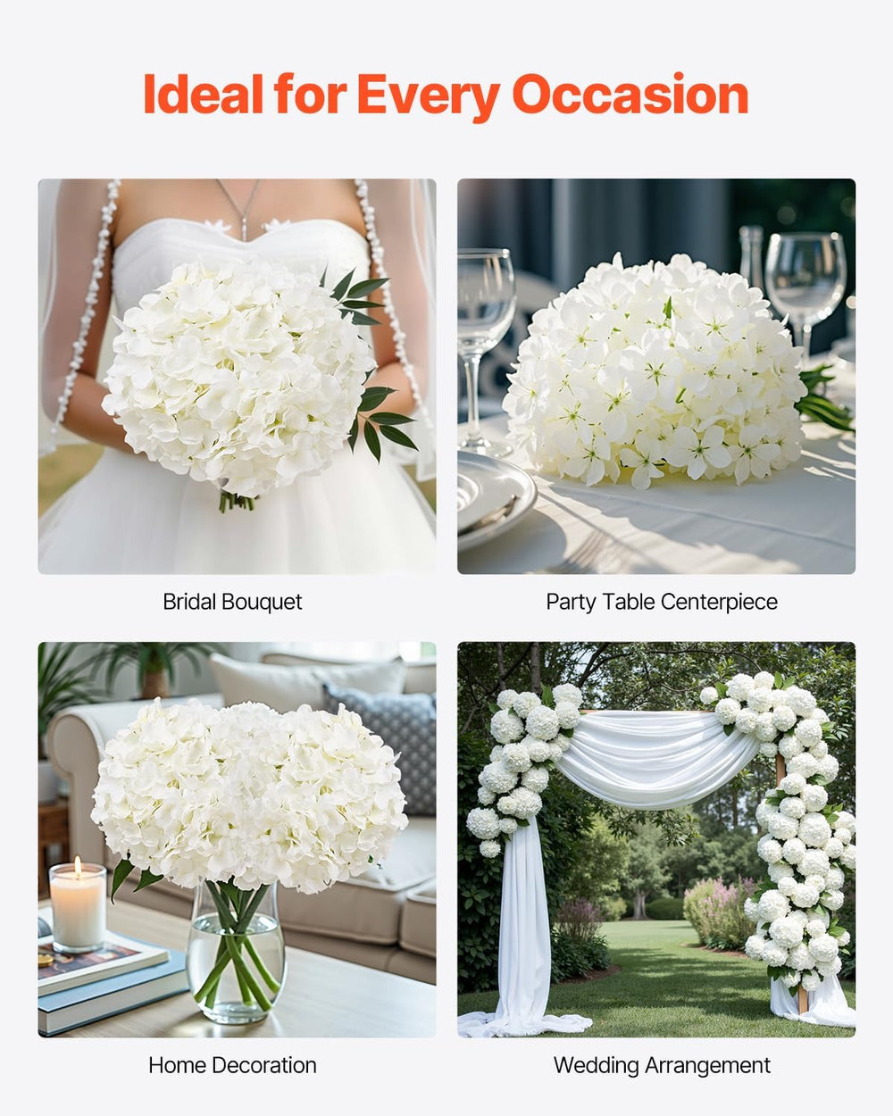 VEVOR Artificial Flowers, 105 pcs Real Looking White Silk Fake Hydrangea Bulk...