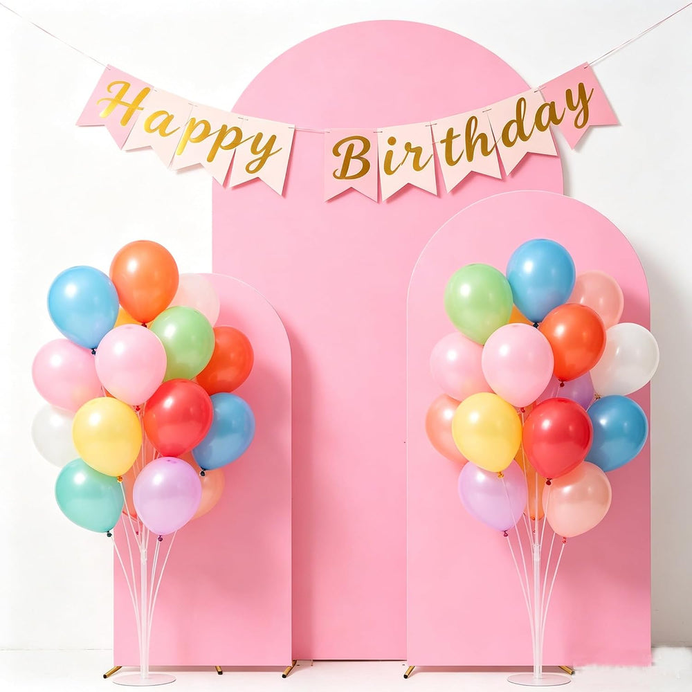 Set of 3 Metal Arch Backdrop Stands with Pink Covers, 6/6.6/7.2FT