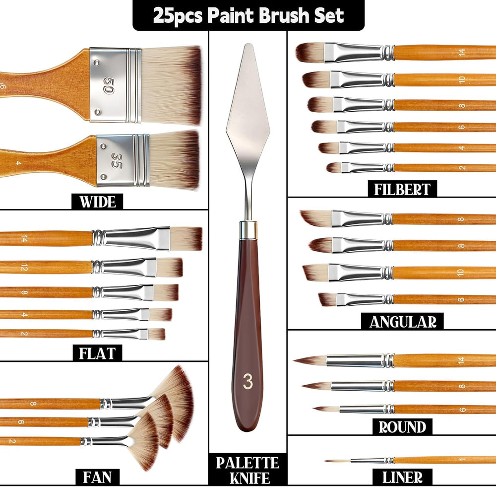 Halobios 25pcs Paint Brush Set, Professional Paint Brushes with Canvas Roll a...