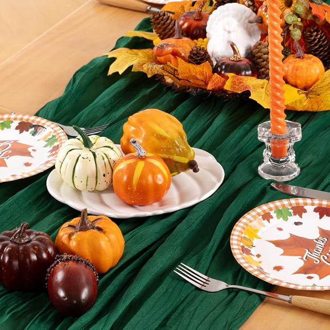 Emerald Green Cheesecloth Table Runner 6 Pack Fall Table Runners Boho Gauze 120 Inches Green Cheese Cloth Fall Table Decorations for Thanksgiving Wedding Bridal Baby Shower Tea Party