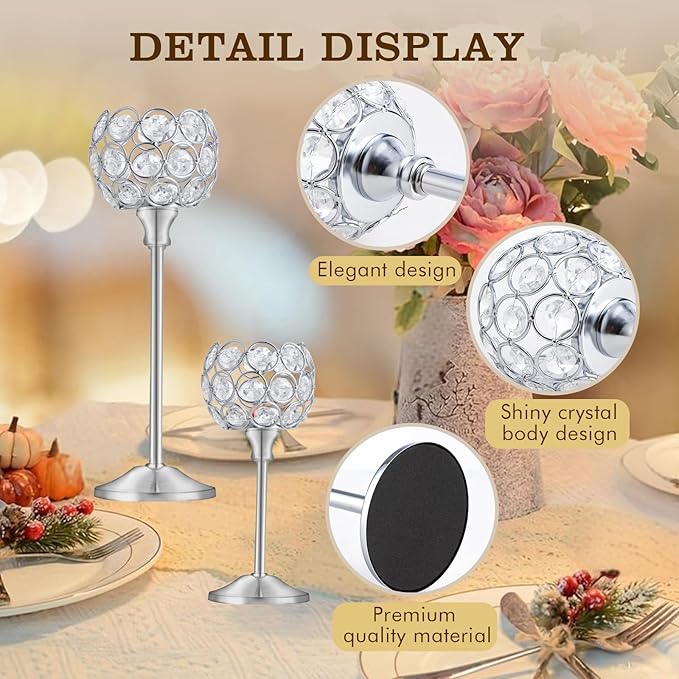 Crystal Candle Holders Set of 16 for Wedding Centerpieces Gold Or Silver Candle Holders Bulk Decorative Tealight Candle Holder for Wedding, Party,Table Centerpieces Decoration (Silver, 2 Sets(6 Pcs))