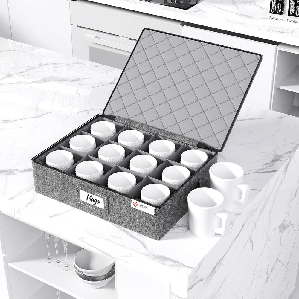 Cup and Mug Storage Box 2 Pack with Hard Shell and Dividers for Coffee Mugs,T...