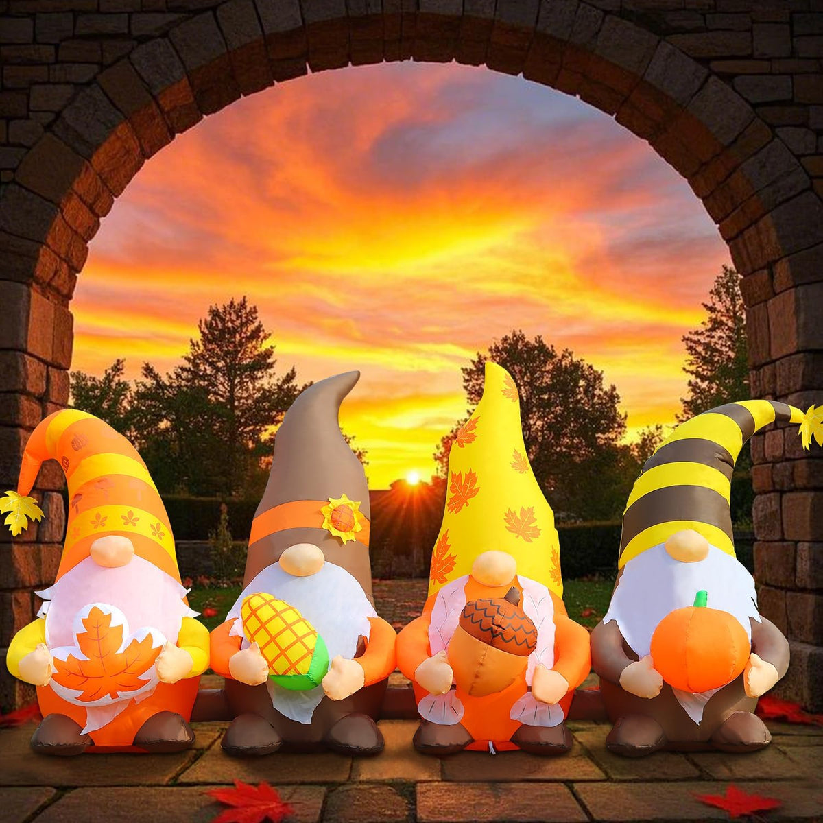 domkom 8ft thanksgiving inflatables outdoor decorations, four gnomes showing dimensions