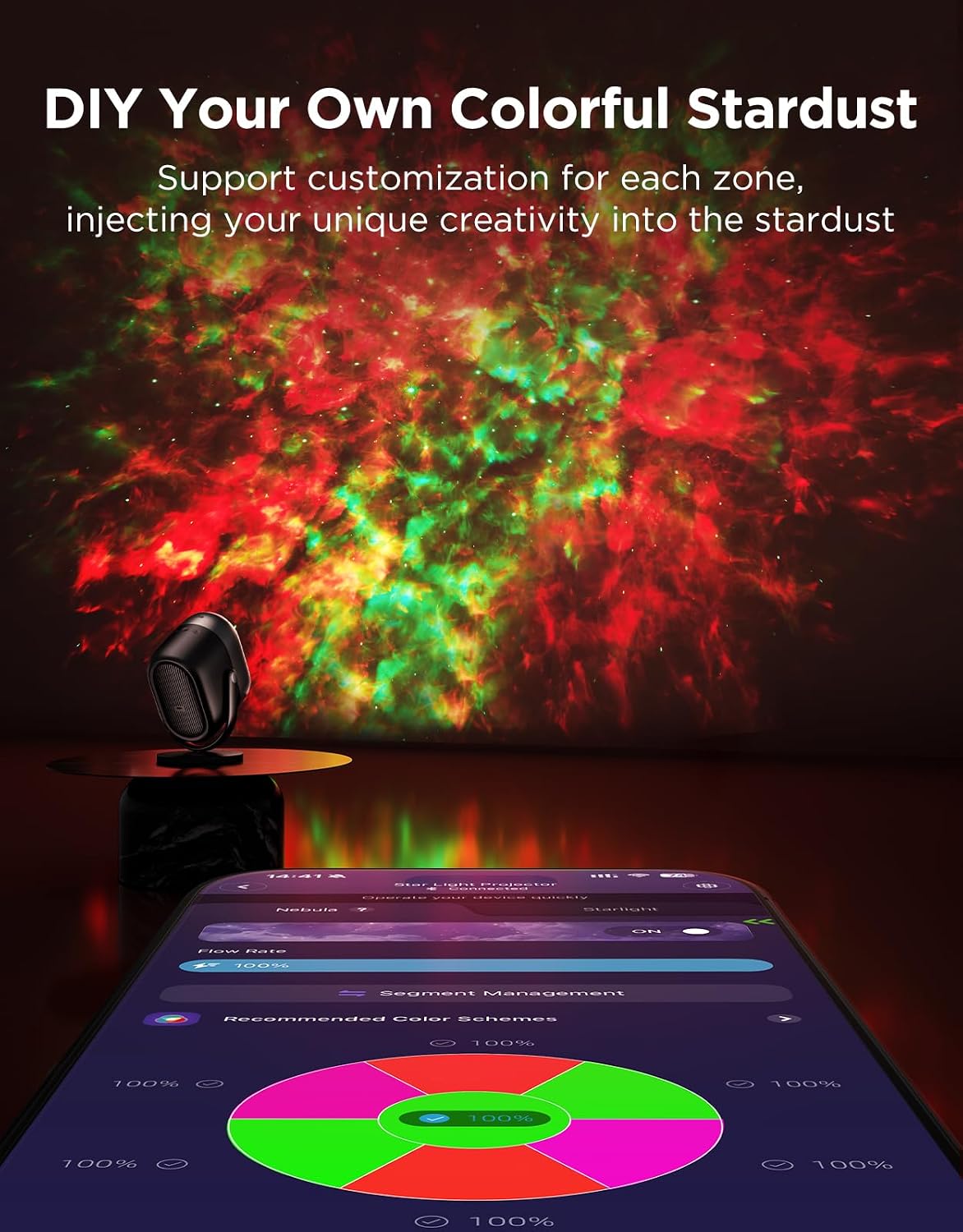 govee star projector lights, 7-zone nebula effect, compatible, side view