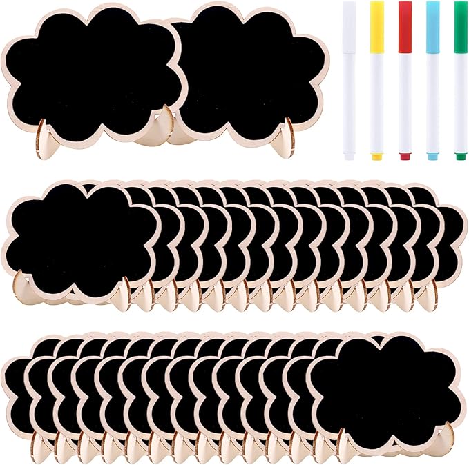 Swpeet 30Pcs Mini Chalkboards Signs with Liquid Chalk Markers and Easel Stand, Clouds Message Board Signs for Weddings Place Cards, Birthday Parties, Table Numbers and Event Decorations