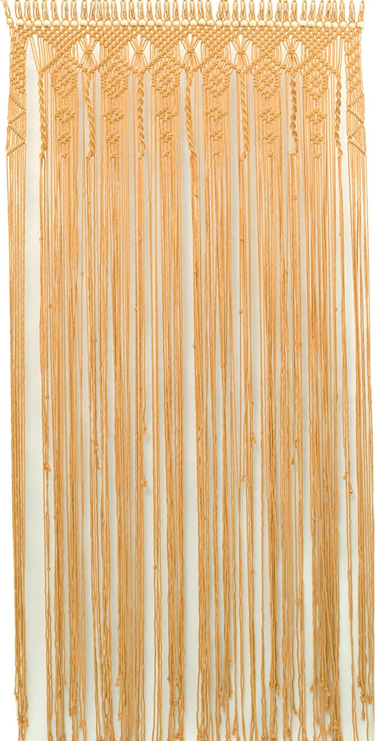 Golden Beaded Door Curtain, Handmade Wood Bead Doorway Curtain for Room Divid...