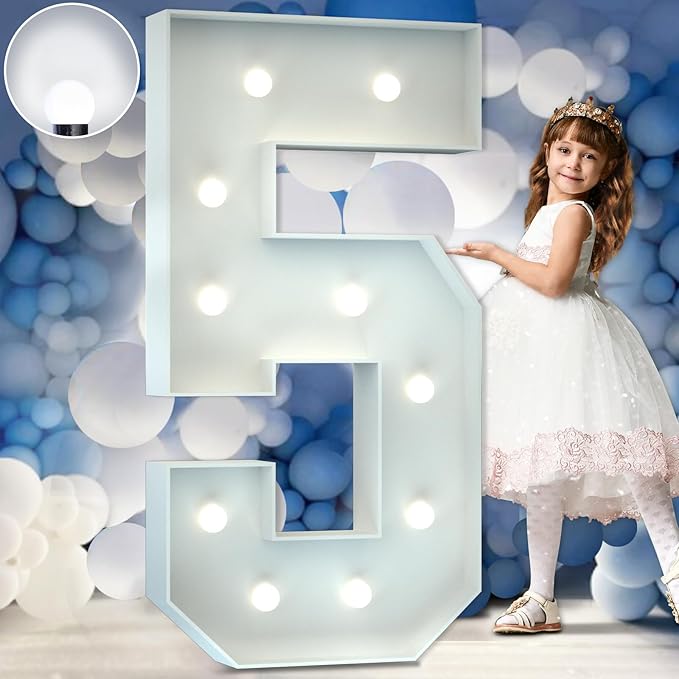 Marquee Numbers 4 Feet Tall Big Light Up Numbers 5th 25th 50th Birthday Decorations Girl Boy Graduation Decorations 2025 White Anniversary Party Decor Large Cardboard Prop Backdrop Sign 5