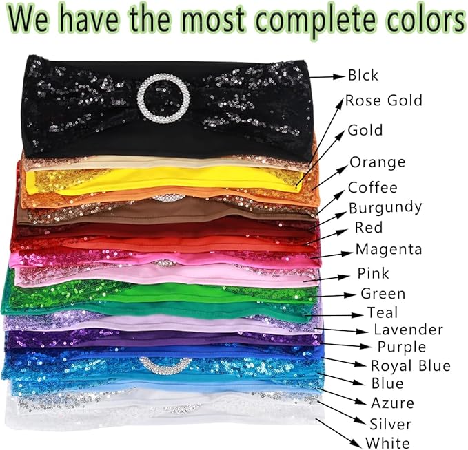 25 Pcs Chair Sashes Sequin Stretch Chair Bands Spandex Polyester Bows for Party Hotel Wedding Banquets Decoration - Teal