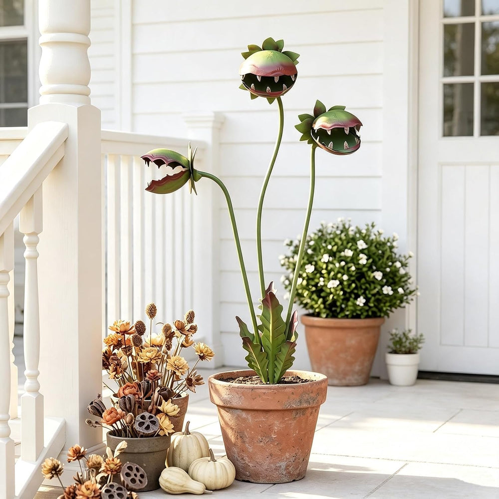 Whimsical Metal Carnivorous Plant Garden Stake