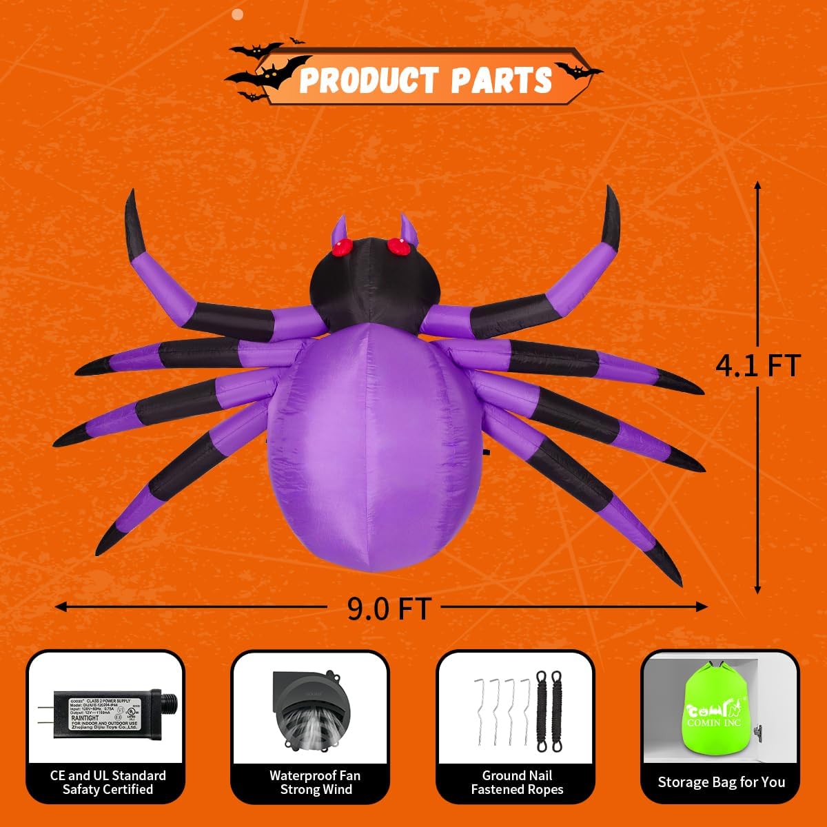 comin 9ft halloween inflatables decorations purple spider yard, package contents