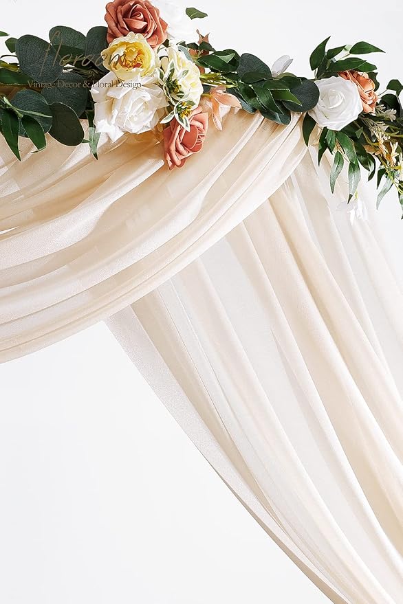 Floroom Wedding Arch Draping Fabric 2 Panels 20Ft Nude Chiffon Fabric Drapes Arbor Drapery Wedding Ceremony Reception Swag Decorations