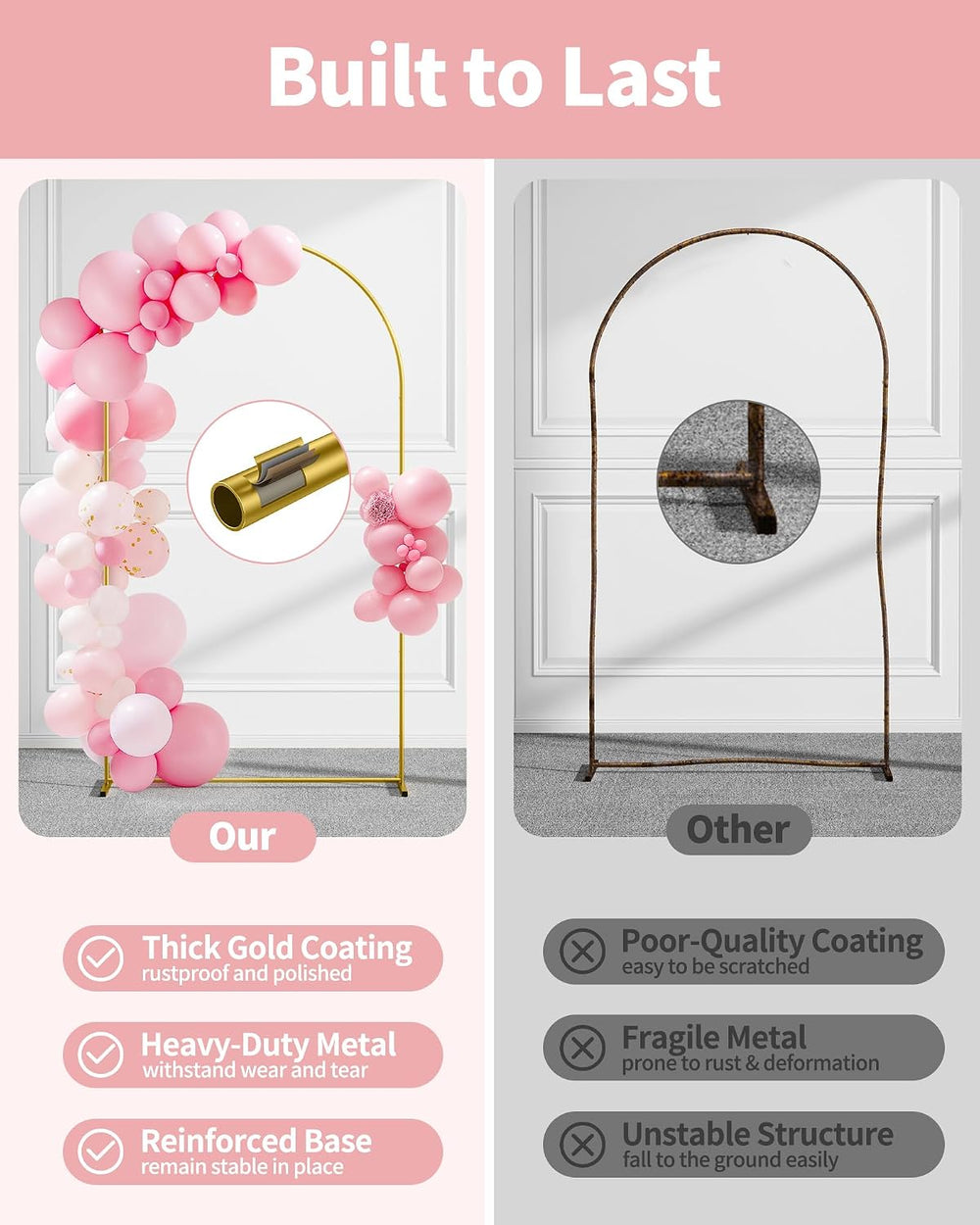 Pureegg Arch Backdrop Stand Set, Metal, Set of 3, 7.2ft & 6.0ft & 6.0ft