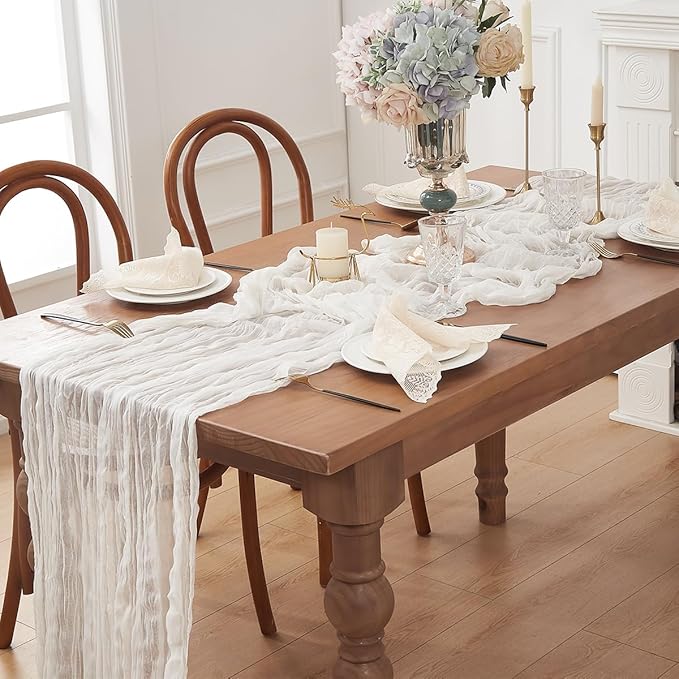 Ivory White 6 Pack Cheesecloth Table Runner 120 Inch 10 FT Boho Rustic Gauze for Wedding Baby Shower Party Farmhouse Summer Home Decor Washable
